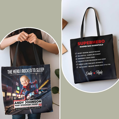 Personalized Baby Spiderman Superhero Tote Bag – Funny CNN Style Diaper Bag Gift for Mom